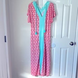 Cabana Life Dress Womens Small Pink Maxi Long Beach Cover Up Coral Tie Nautical